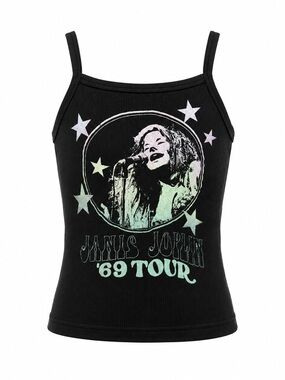 Janis Joplin ’69 Tour Girls Tank Top Youth Size 6 Black Ribbed Graphic size 6
